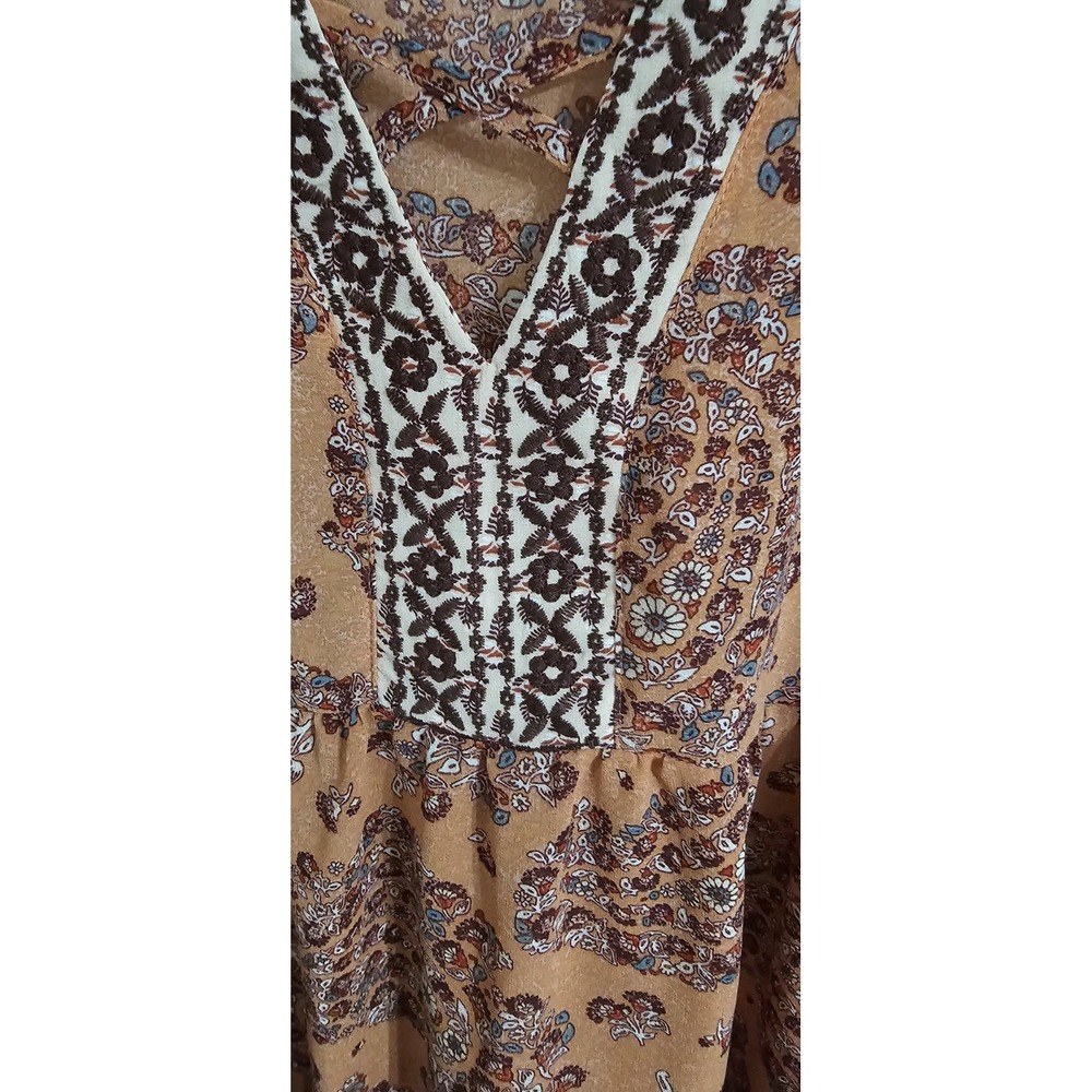 Knox Rose Sheer Top Womens XL Paisley Embroidered Trim Short Sleeves Peasant - Picture 4 of 9